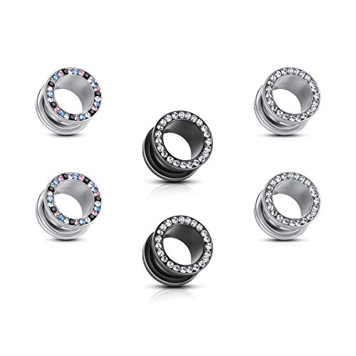 Wbrwp Unisex Women And Men 6Pcs/3Pairs Hollow Zircon Stainless Steel Screw Ear Plugs Tunnels With Zirconear Plugs Tunnels - Ear Expander - Ear Gauges Stretcher Body Piercing 4G (5Mm) #TOP4