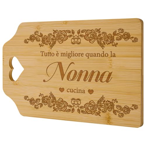 Zindoo Regalo Nonna, Regalo Nonna Compleanno Regalo da Cucina Perfetto per Natale, Ringraziamento, Regalo Creativo per la Nonna Regalo d’amore - Tagliere da Cucina Bambù 31x21x1cm