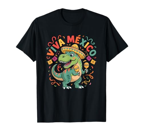 Viva Mexico Mexican Dinosaur Independence Day for Girls Boys T-Shirt
