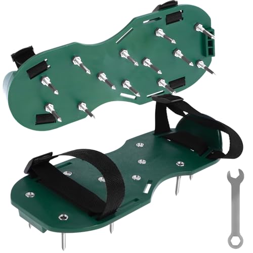 US Lawn Aerator Shoes Manual Lawn Aerator with Spike Adjustable Spiked Aerating Sandals Reusable Plastic Lawn Aerator Sandals Lawn Equipment Tool for Yard Patio Garden Lawn(green)