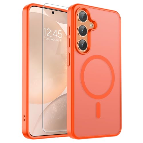 Image of SUPFINE Magnetic for Samsung Galaxy S24 Plus Case / S25 Plus Case with Screen Protector, (Built-in Magnets) (Military Grade Drop Protection) Slim Translucent Shockproof Phone Case,Orange