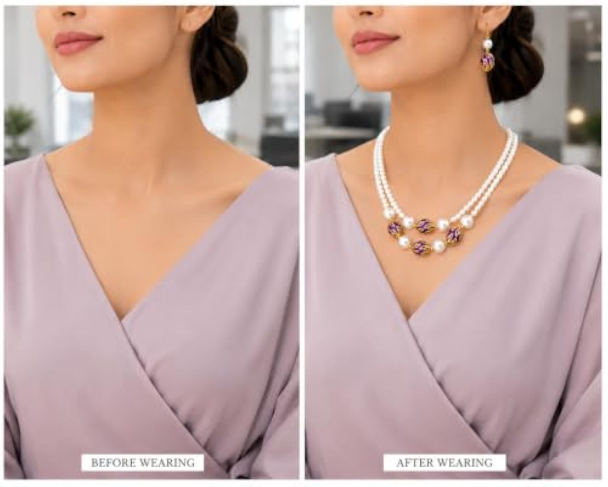 Graceful 2-Layer Pearl Necklace Set with Bold Contrast Beads