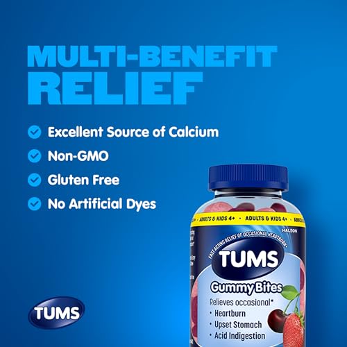 Image of TUMS Gummy Bites Antacid Tablets, Cherry Berry Burst, 108 Count