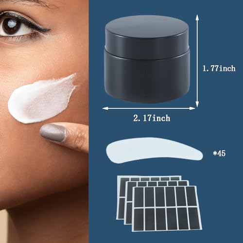 2Oz Small Glass Jars with Lids, 45Pack Lotion Container, Cosmetic Containers, Little Travel Jars for Creams with Mini Spoon, Black Label (Matte Black)2