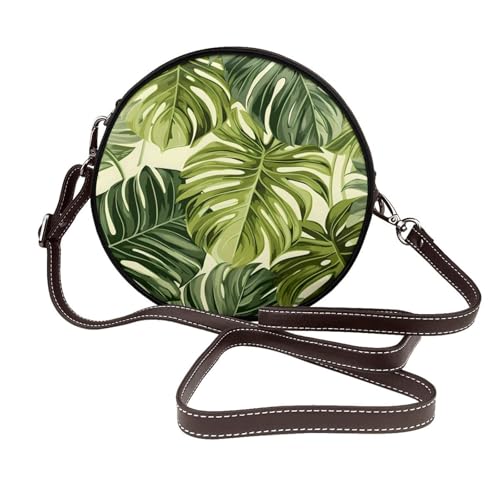 Sac à bandoulière rond Tropical Palm Leaves en cuir végétalien chic de qualité supérieure