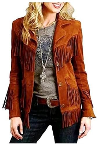 Veste western en daim pour femme blouson classique à franges style cowgirl authentique