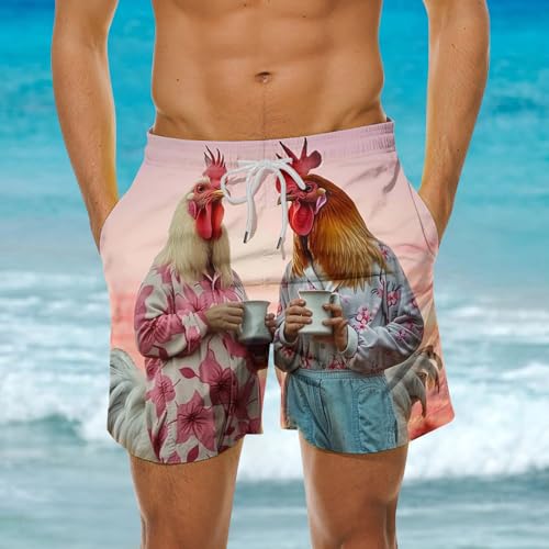Hvyesh ns Swim Trunks Funny Rooster nted Beach Shorts for n 7 Inch Quick Dry Swimwear Bathing Suits2