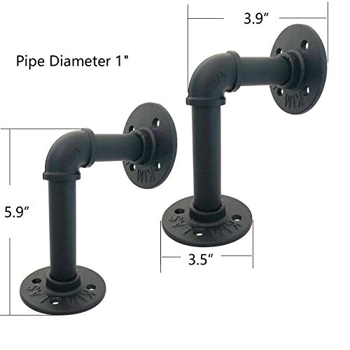 Yuanshikj Industrial Pipe Shelf Brackets Double Flange Bracket Iron Metal Fittings DIY Shelves Vintage Furniture Wall Mounted Heavy Duty Decorative Rustic Shelving Bracket (8Pc 3.9\"x5.9\" Black)