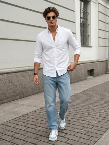 Image of Urbano Fashion Men's Cotton Full Sleeve Regular Fit Solid Oxford Shirt with Button-Down Collar
