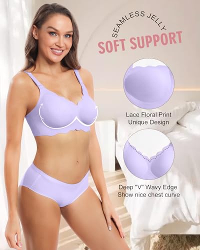 Image of HORISUN Wireless Seamless Bras for Women No Underwire Wavy V Neck Soft Support Full Coverage Comfortable Bra