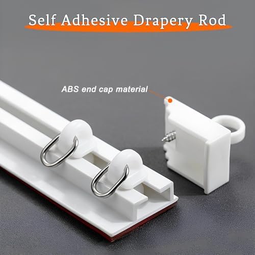 White Self-Adhesive Wall Mount Sliding Curtain Track - No Drill, 1.3-19.7 FT Adjustable Ceiling Rail for Space-Saving Room Divider in RVs & Dorms (5.57ft/2x2.78ft)