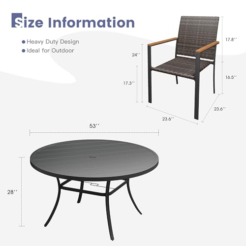 Image of VICLLAX Round Outdoor Table and Chairs, 9 Pieces Patio Dining Set of Metal Patio Table with Storage Shelf and 8 Wicker Patio Stackable Chairs for Porch Yard Garden, Black Tabletop