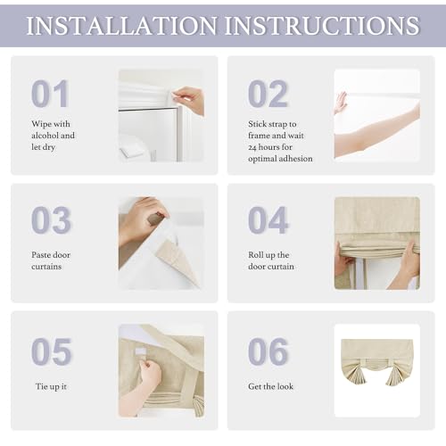 Image of RYB HOME 100% Blackout Curtains for Small Window, Linen Textured Blend Insulating Privacy French Door Curtains Tie Up Shades for Kitchen Storage Cabinet Basement, W 34 x L 40, Beige, 1 Panel