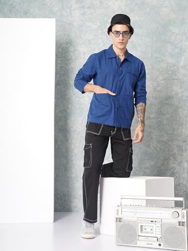 Image of The Indian Garage Co Men Slim Fit Solid Full Sleeves Cutaway Collar Street Wear Over Shirt