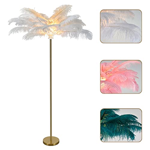 ZRYBH 160 cm Lampadaire Sur Pied Salon,La plume lampadaire led Plume d'autruche naturelle,3 Températures de Couleur, Lampe sur Pied pour Salon, Chambre, Étudier,decoration salon, noir (White ) Cover