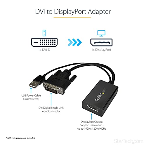 StarTech. Adaptador DVI para DisplayPort - Alimentação USB - 1920 x 1200 - Conversor DVI para Displa