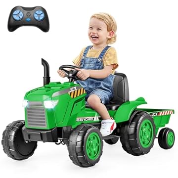 Maxmass 12V Kids Ride on Tractor, Battery Powered Electric Car with Detachable Trailer, Remote Control, Wireless Connection, USB, Music, Electric Construction Vehicle for 3-8 Years Old (Green)