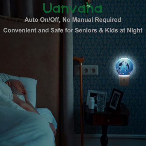 Image of Whale Night Light Undersea Killer Whales Blue Ocean Sea Coastal LED Dusk to Dawn Plug-in Nightlight Auto Sensor for Bedroom Bathroom Hallway Living Room