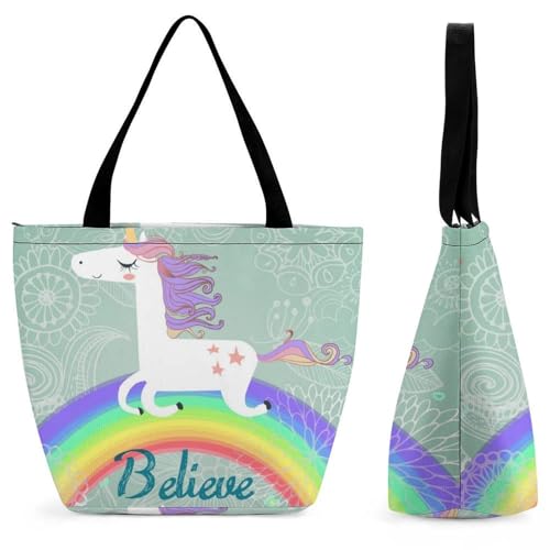 Sac à main pour femme licorne arc-en-ciel grand sac fourre-tout