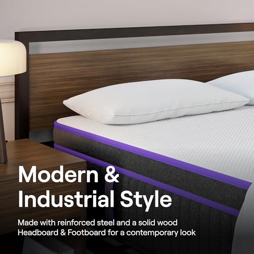 Nectar Metal Platform King Bed Frame w/Wooden Headboard and Footboard - 14” Height - Modern and Industrial - Sturdy Metal Slats for Support - Easy Assembly - Holds Up to 800 Pounds