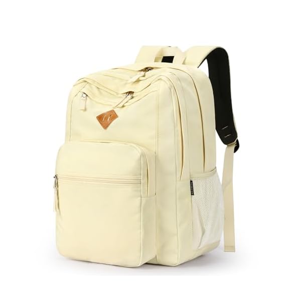 ZORFIN 26L Backpack for School, College, and Travel: Water Resistant Bookbag with 8 Compartments - Beige