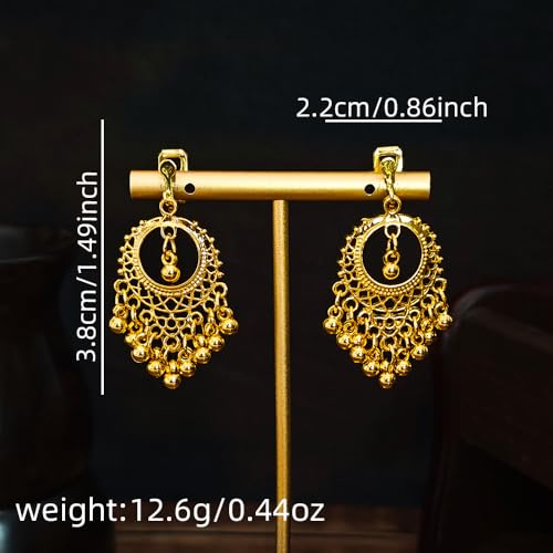 Aretes vintage Jhumka Jhumki clip on boho étnicos para mujer miniatura 4