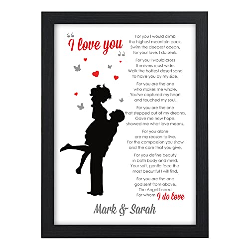 Personalised I Love You Poem Birthday Gifts for Him, Husband, Boyfriend, Wife, Girlfriend Love Poem Wall Art - PERSONALISED ANY NAMES for Anniversary, Christmas - Black or White Framed A5, A4 Prints