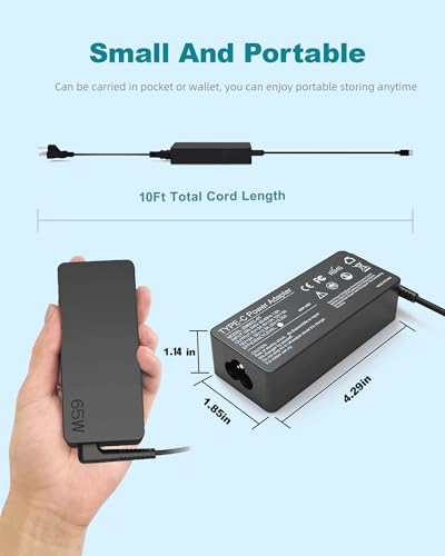 Image of 65W 45W USB C Laptop Charger Compatible with Lenovo ThinkPad T14 T15 T16 E16 E15 gen 1 gen 2 X1 Yoga L13 7i Computer AC Power Adapter for ThinkPad T480 T490 P52s Chromebook 2nd Gen Cord