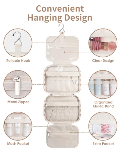 Image of Narwey Large Hanging Toiletry Bag Travel Makeup Bag Cosmetic Organizer for Women and Girls, Z-Light Checkerboard, Medium