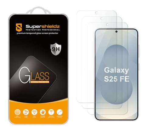 Image of Supershieldz (3 Pack) Designed for Samsung (Galaxy S25 FE) Tempered Glass Screen Protector, Anti Scratch, Bubble Free
