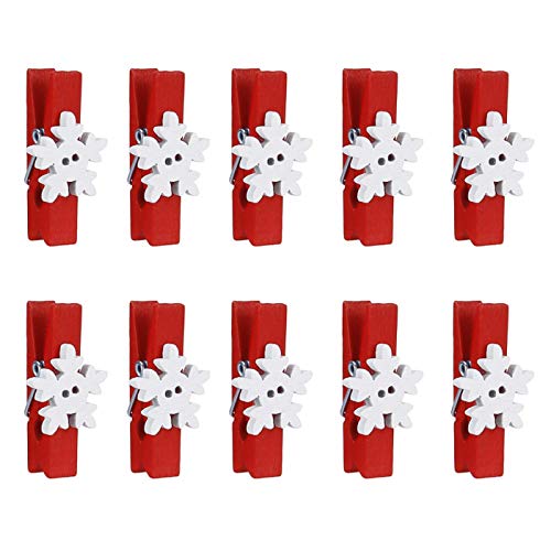 djryj Effective 10Pcs/Bag Wood Gift Clothespin Clips Note Pegs Red Christmas Snowflake(None RD)