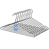Amber Home 30 Pack 17' Strong Black Metal Wire Clothes Hangers, Heavy Duty Coat Hangers, Standard Suit Hangers for Jacket, Shirt, Dress (Black, 30)