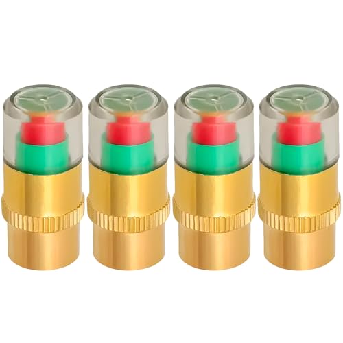 Sun Walker 4 PCS Tire Pressure Monitor Valve Stem Caps, 3 Colors Alarm Tire Pressure Monitoring Valve Cover, 2.4 Bar 36 PSI Sensor Indicator Tyre Stem Cap for Cars Trucks SUVs (Golden)