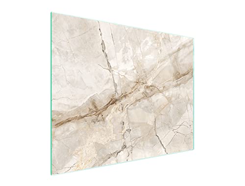 DarHaus Planche à découper en verre Ceranfeld 1 pièce 52 x 40 cm, plaque de découpe en verre, protection anti-éclaboussures, plaque en verre universelle, cuisine, Marbre Beige