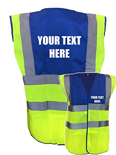 Personalised Custom Printed Premium Yellow Blue Hi Vis Viz Reflective Safety Vest Waistcoat, Reflective High Visibility, By Brook Hi Vis, XXLarge
