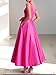 HUUTOE Satin Fuchsia Mother of The Bride Dresses for Women 2025 with Bow Tea Length V Neck A-Line Wedding Guest Dress with Pockets XS US2