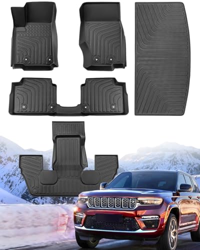 COTAZA Floor Mats Cargo Liner for Jeep Grand Cherokee L 2025 2024 2023 2022 2021(Only for 6 Seat Without Rear Center Armrest) TPE All Weather Custom Automotive Mats Grand Cherokee L Accessories