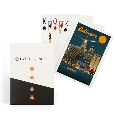 Lantern Press Baltimore Maryland Retro Skyline Naipes póker
