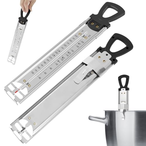 2 termometri Candy con clip per pentola in acciaio inox con manico ad anello sospeso, lettura istantanea, termometro classico in vetro, termometro per sciroppo di zucchero, marmellata, gelatina olio B