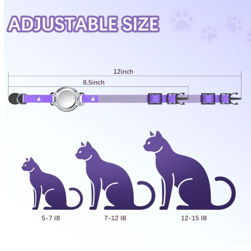 Image of AirTag Cat Collar Breakaway, Rhinestone Collars with Air Tag Holder, Purple