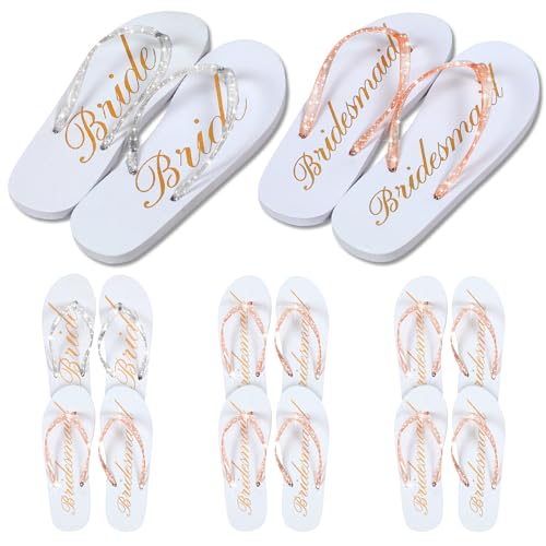 Cozypower 6 Pairs Bride Bridesmaid Flip Flops Bachelorette Party Slippers Bride Flip Flops for Wedding Gifts Spa Party