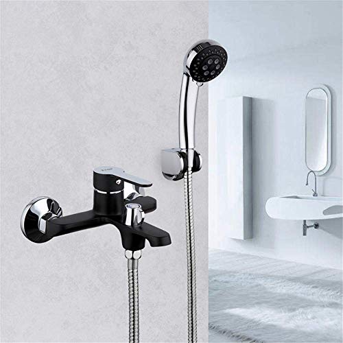 Robinet de douche mural en laiton chromé et noir avec ensemble pommeau