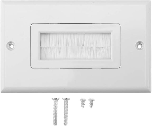 White Brush Wall Plate Anti-dust Wall Mount Panel Cable Pass Through Insert for Wires Single Gang Cable Access Strap Wall Socket Plug Port(1 Gang)