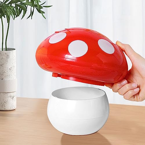 Image of VIKKSAER Cute Mushroom Trash Can, Mini, 7.5 in, Red, ABS