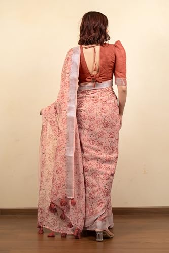 Image of MIRCHI FASHION Saree for Woman Cotton Blend Printed | Traditional Ethnic Sari for Ceremonial Use and Farewell with Blouse Piece