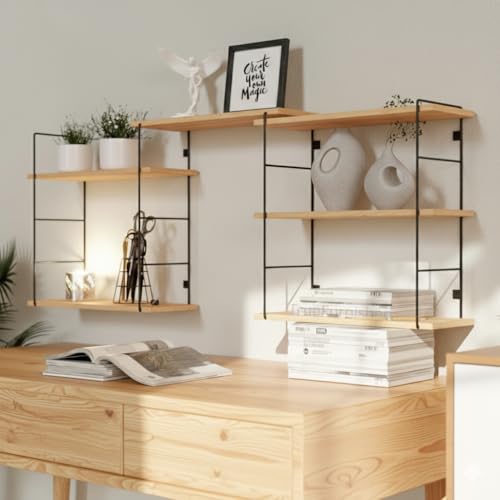Image of Wall Mounted Floating Shelves for Bedroom, Living Room, Kitchen, Bathroom Wooden Shelf with Metal Brackets, Rustic Decorative Rack, Books & Storage - Real Australian Pine Wood(NOT MDF)