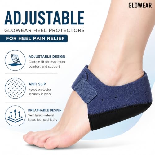 Image of Glowear Silicone Gel Heel Cups for Pain Relief | Plantar Fasciitis, Spur & Achilles Support for Men & Women | Breathable Cushion | Washable & Reusable | Blue, Large