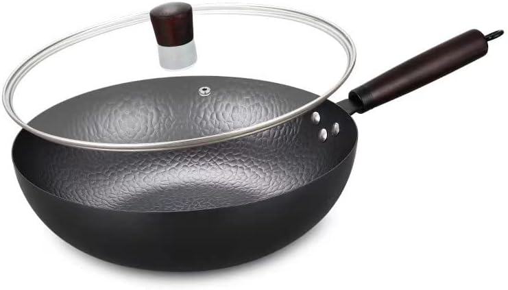 Zhangqiu Iron Wok Uncoated Saucepan Household Stir-Fry Wok Cast Iron Wok Manual Forging Wok Induction Cooker Wok, 32 Forging pan Without lid