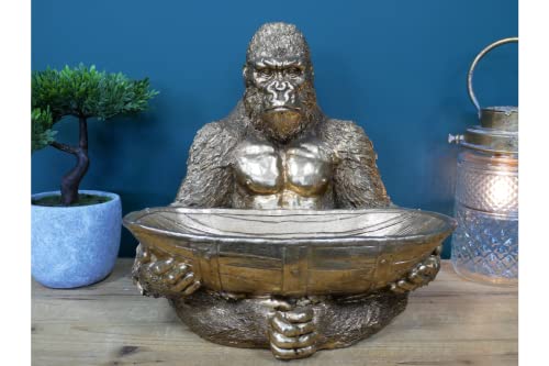 Gold Gorilla Bowl Storage Ornament Resin Statue Dish Ape Monkey Figure Gift Art
