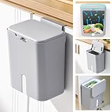 Tiyafuro Upgraded Hanging Trash Can with Lid, 2.4 Gallon Kitchen Compost Bin for Cabinet and Under S